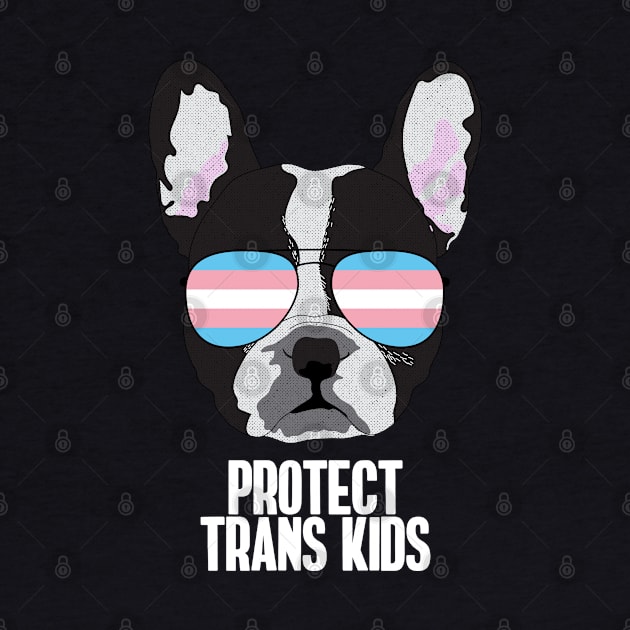 PROTECT TRANS KIDS - Boston Terrier Dog Trans Transgender Pride Flag by NightField